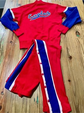 Vintage 70s Sand Knit Eagles Warm up Suit Matching Jacket Pants Tearaway Small